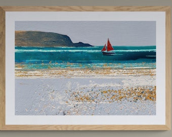 Camel Estuary Art Prints by Artist, Cornish Art Boat Print Sailing Print 20x30 Inch Paper Print of Cornish Shrimper At Dusk Camel Estuary