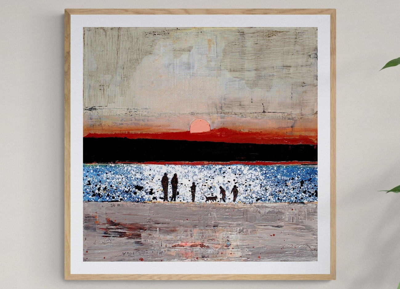 Beach Art Print, Print of Family, Sunset Print, Cornwall, Summer Beach Family Group with Dog, Print Of The Summer Life At Rock In Cornwall