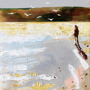 Stampa artistica estiva, acquista arte della Cornovaglia online, estuario del cammello, passeggiata sulla spiaggia, stampe di carta Padstow Art Print, Made in England Free Postage UK