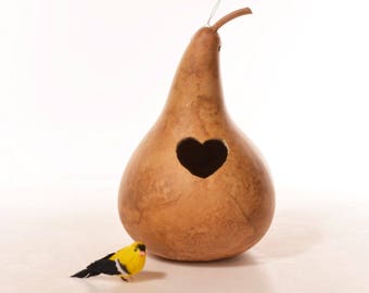 Two (2) Natural Gourd Birdhouses with Heart Shaped Entrance Hole