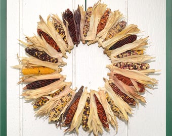 Natural Miniature Indian Corn Wreath, Autumn Miniature Indian corn fall wreath, Corn wreath, Fall wreath for front door, Autumn Wreath