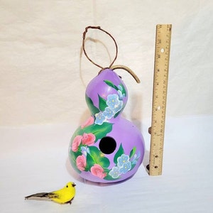 Decorative Bottle Gourd Birdhouse Hand With Red Roses and Summer Flowers image 2