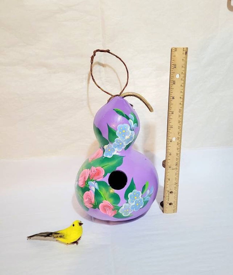 Decorative Bottle Gourd Birdhouse Hand With Red Roses and Summer Flowers image 2