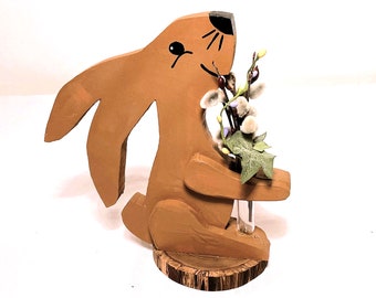 Wood Spring Bunny Rabbit Flower Vase, Easter Bunny Decoration, Wood Easter Bunny Rabbit, Spring Decoration, Bud Vase