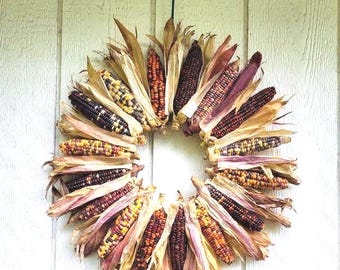 Large Indian Corn Wreath, Natural Indian corn fall wreath, Multicolored corn wreath, Autumn Wreath, Fall Wreath for Front door