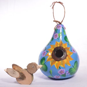 Hand painted Gourd Birdhouse, Sunflower and Summer Flowers, Decorative Gourd Art