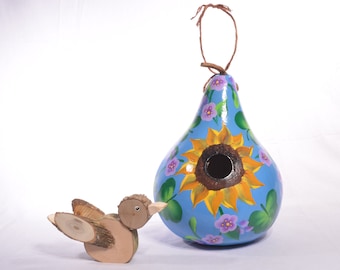 Hand painted Gourd Birdhouse, Sunflower and Summer Flowers, Decorative Gourd Art