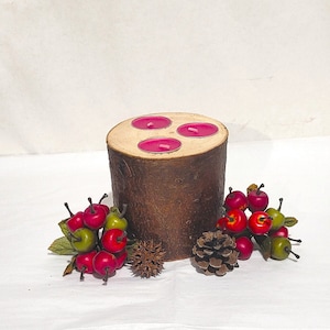 Rustic log candle holder for three tealight candles, Natural live edge log tealight candle holder
