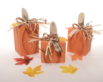 Reclaimed Wood Pumpkin Set, Rustic Fall Decor, Hand Painted