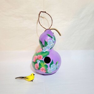 Decorative Bottle Gourd Birdhouse Hand With Red Roses and Summer Flowers image 1