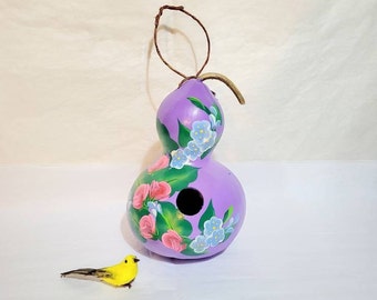 Decorative Bottle Gourd Birdhouse Hand With Red Roses and Summer Flowers