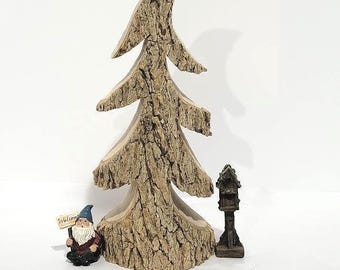 Rustic Carved Log Tree with Bark: Natural Wood Decor