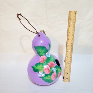 Decorative Bottle Gourd Birdhouse Hand With Red Roses and Summer Flowers image 5