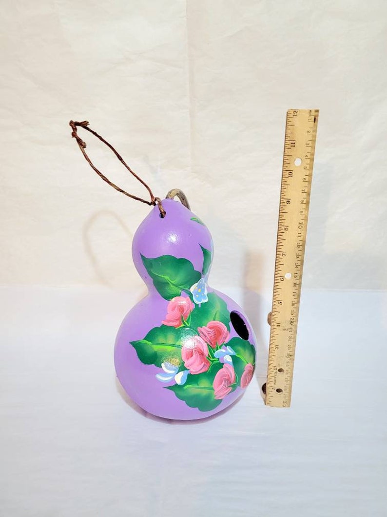 Decorative Bottle Gourd Birdhouse Hand With Red Roses and Summer Flowers image 5