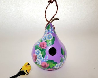 Summer Flowers and Roses Gourd Birdhouse, Hand painted martin house gourd, Decorative gourd birdhouse