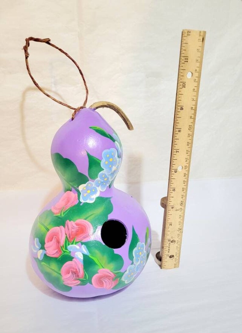 Decorative Bottle Gourd Birdhouse Hand With Red Roses and Summer Flowers image 6