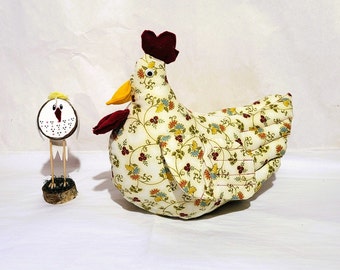 Flowered Chicken Doorstop, Rustic Country Chicken, Ozark Chicken Doorstop