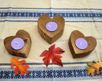 Wood Heart Shaped Candle Holder, wooden heart tealight holder, wood candle holders, gift for Mother, rustic wedding gift, valentine gift