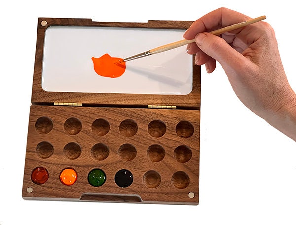 8 Hole Walnut Magnetic Portable Mini Outdoor Watercolor Palette