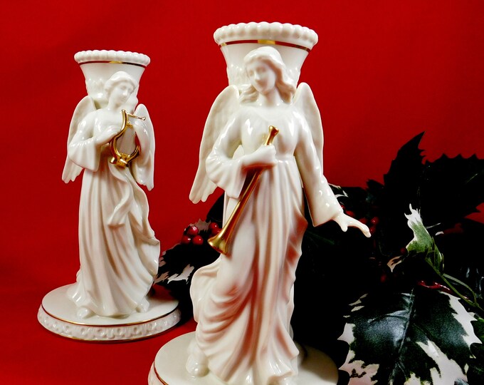Vintage Lenox Angel Candle Holders Pair 22 K Gold Trim Etsy