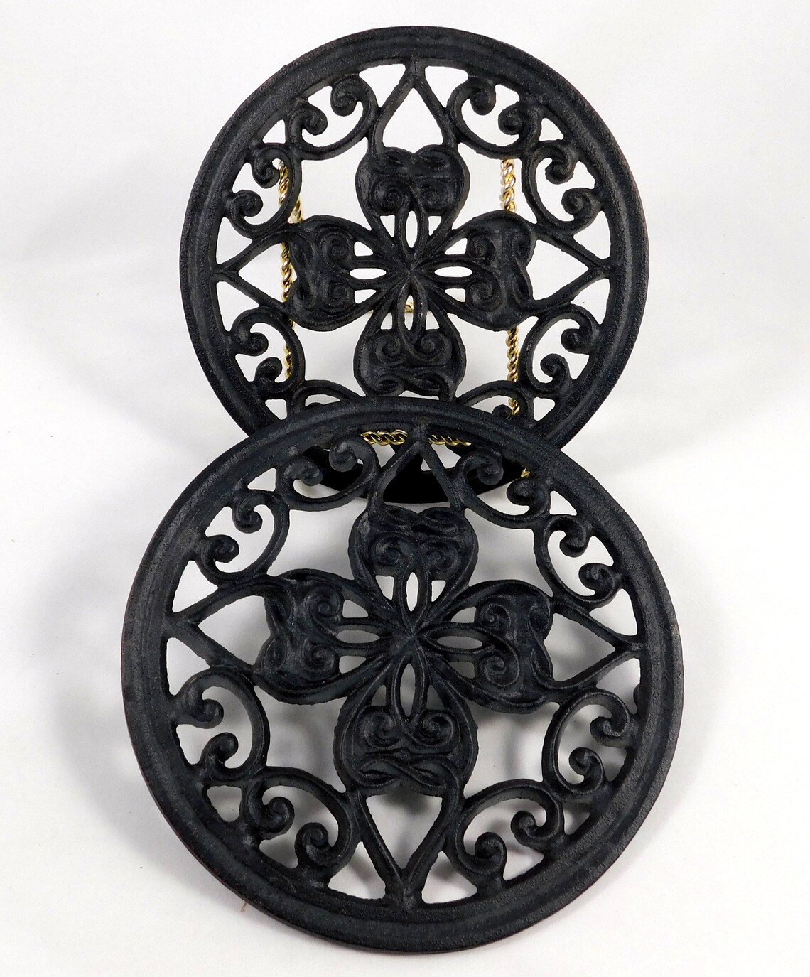 Vintage Pair Cast Iron Trivets Black 7 Four Leaf Etsy