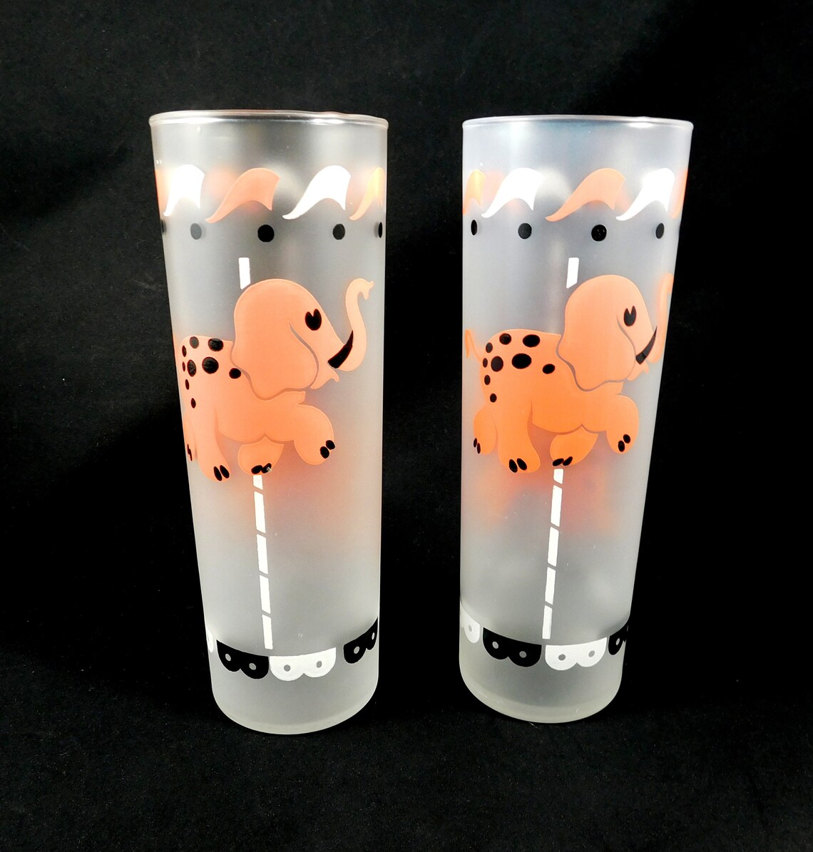 Vintage Libbey Glasses Frosted Merry Go Round Circus Animals Etsy