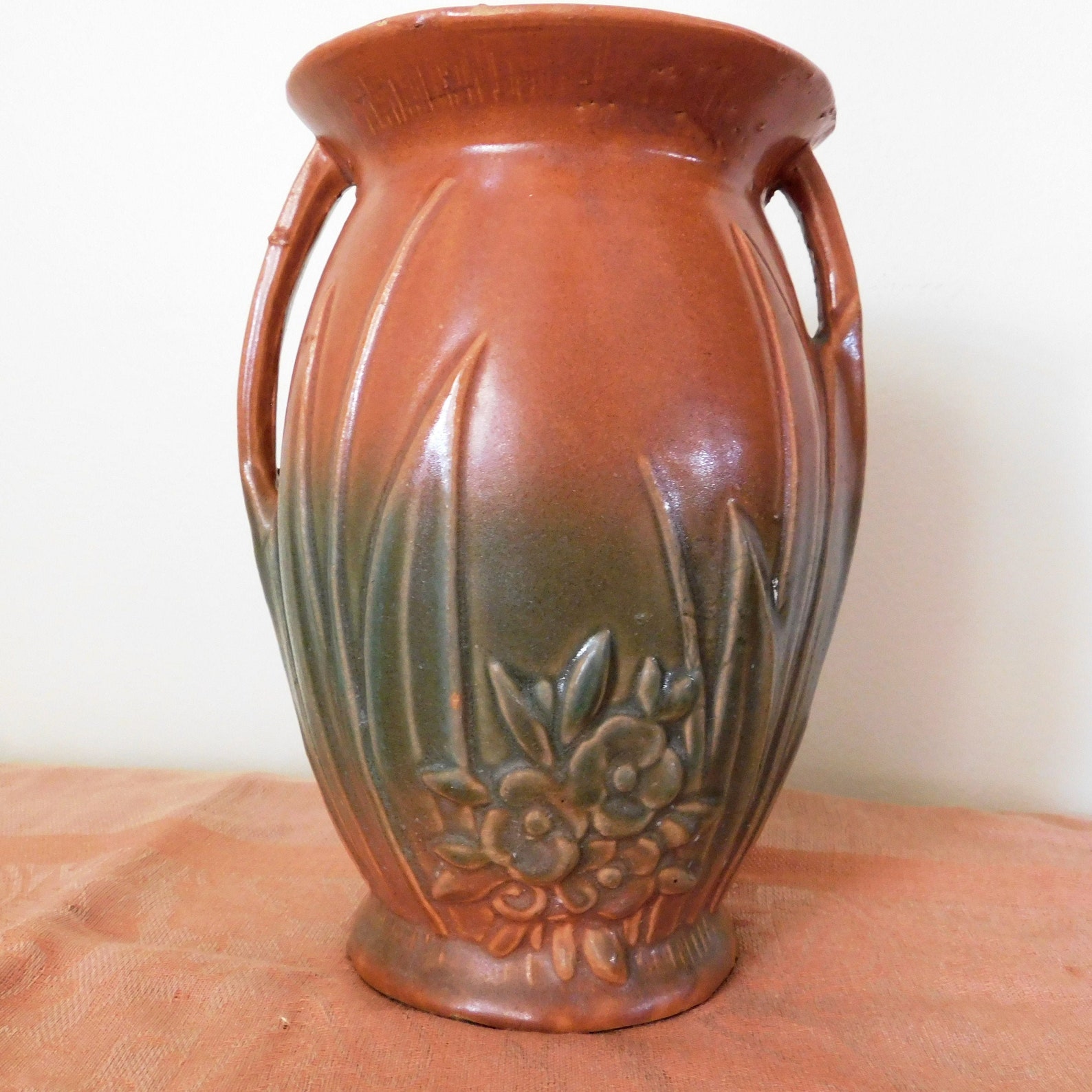 Early Nelson Mccoy 8 Matte Pottery Vase Floral Brown & Etsy