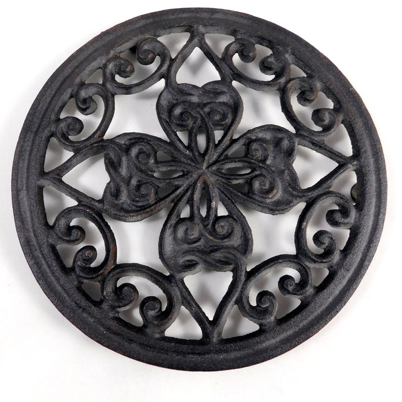 Vintage Pair Cast Iron Trivets Black 7 Four Leaf Etsy