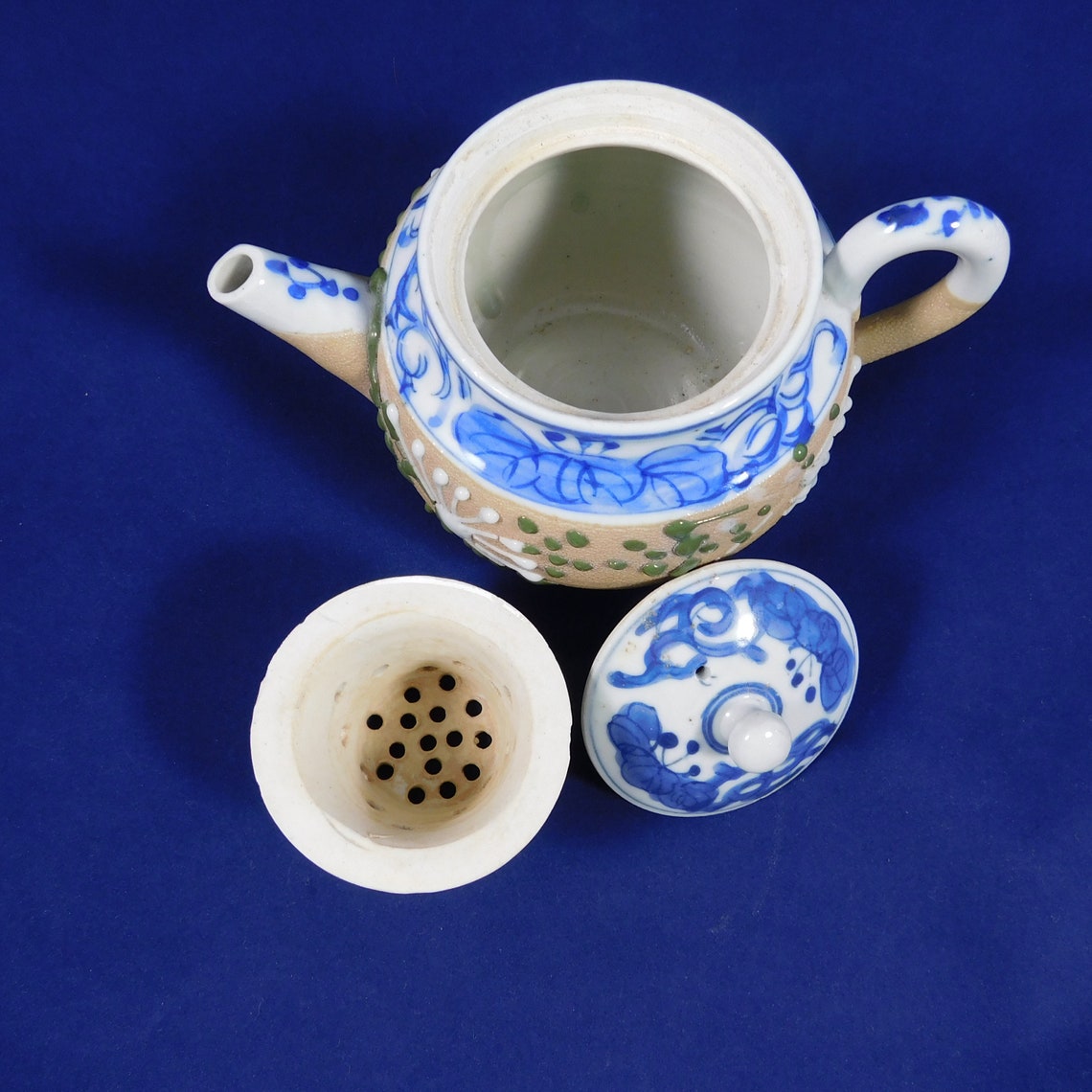Vintage Japanese Banko Teapot Leaf Basket Raised Enamel Etsy