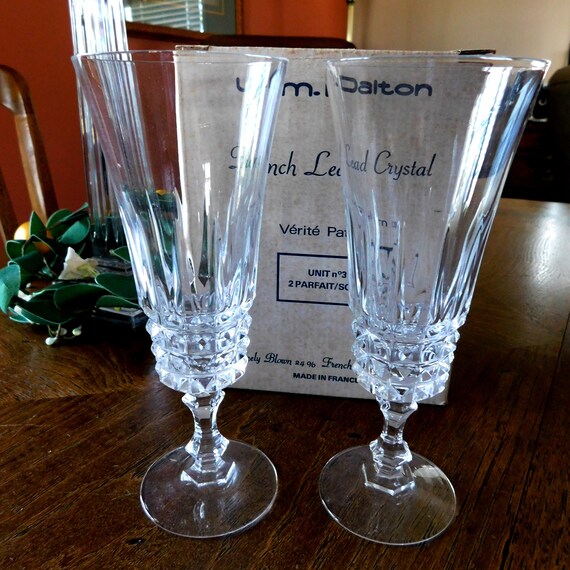 NEW NOS Lot VTG FRENCH CRYSTAL STEMWARE 2 Wine WATER Glasses GOBLETS W M Dalton 