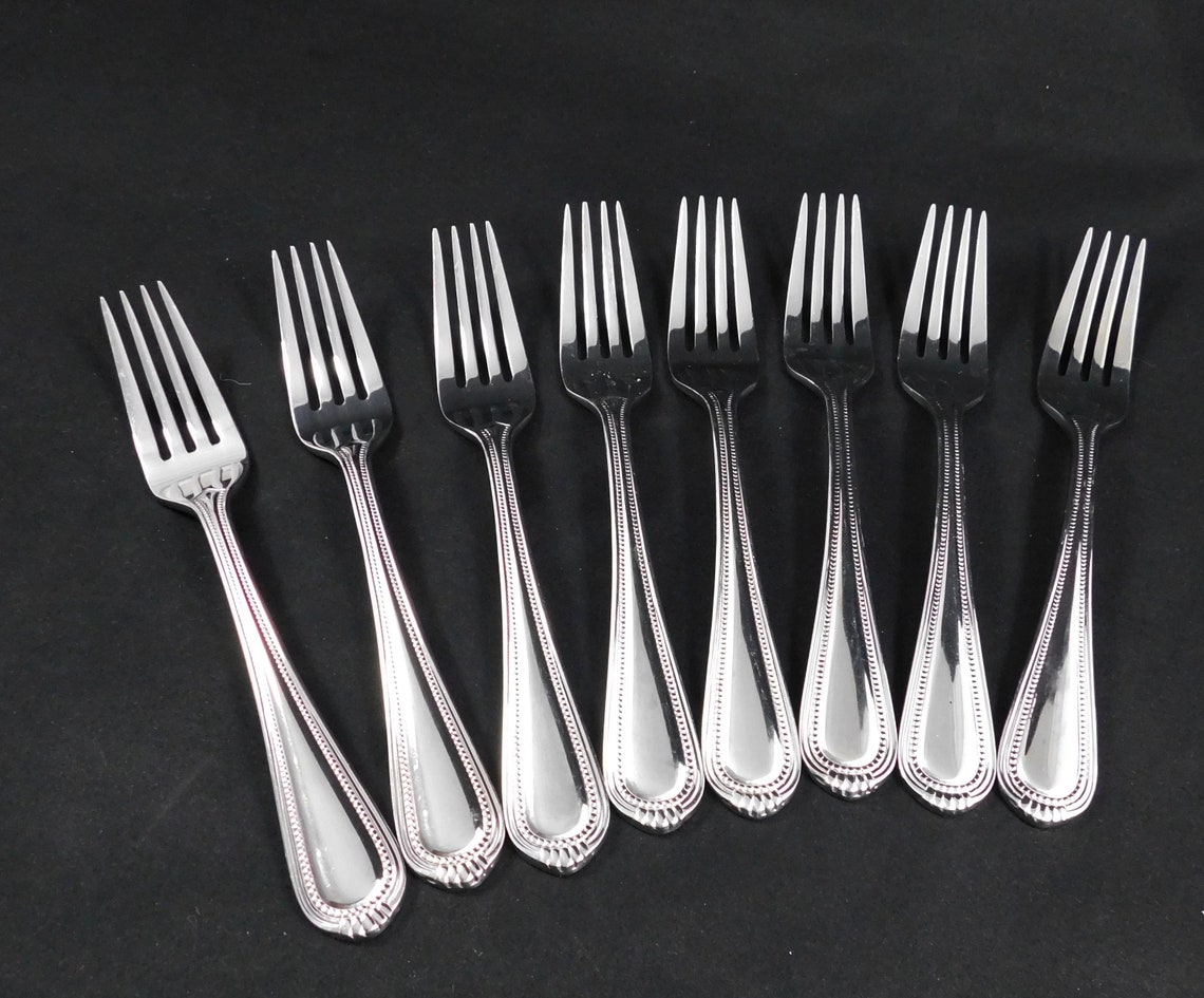 Oneida Stainless Flatware Dinner Forks Set of 8 Beaded Fan Etsy