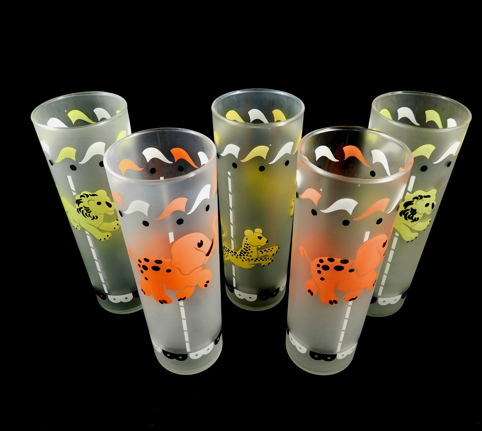Vintage Libbey Glasses Frosted Merry Go Round Circus Animals Etsy
