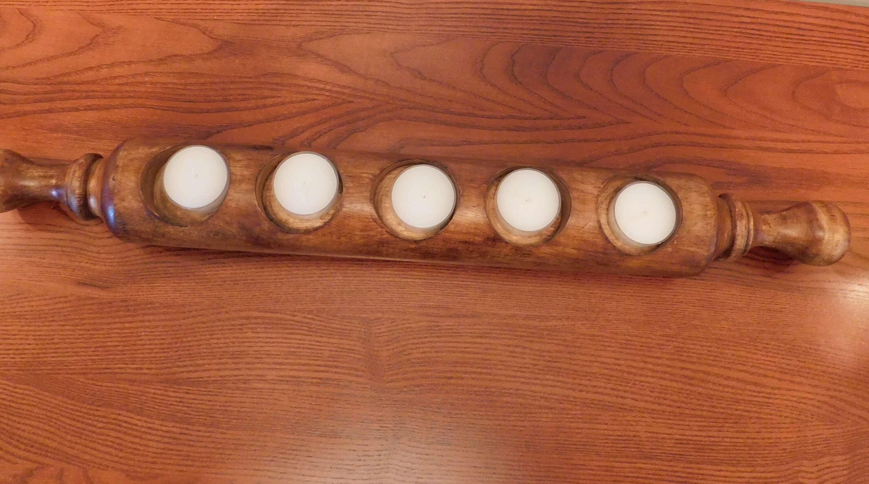 Vintage Wood Rolling Pin 5 Candle Holder Kitchen Decor Etsy