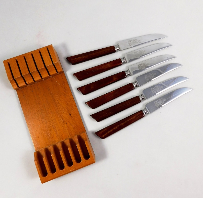 Steak Knife Set of 6 Knives in Holder with Bakelite Handles Etsy