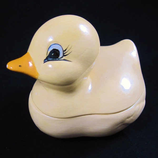 Yellow Duckling, Ceramic Trinket Dish, Nursery, Bathroom Soap Dish, Q-Tips, Marked JePost, French