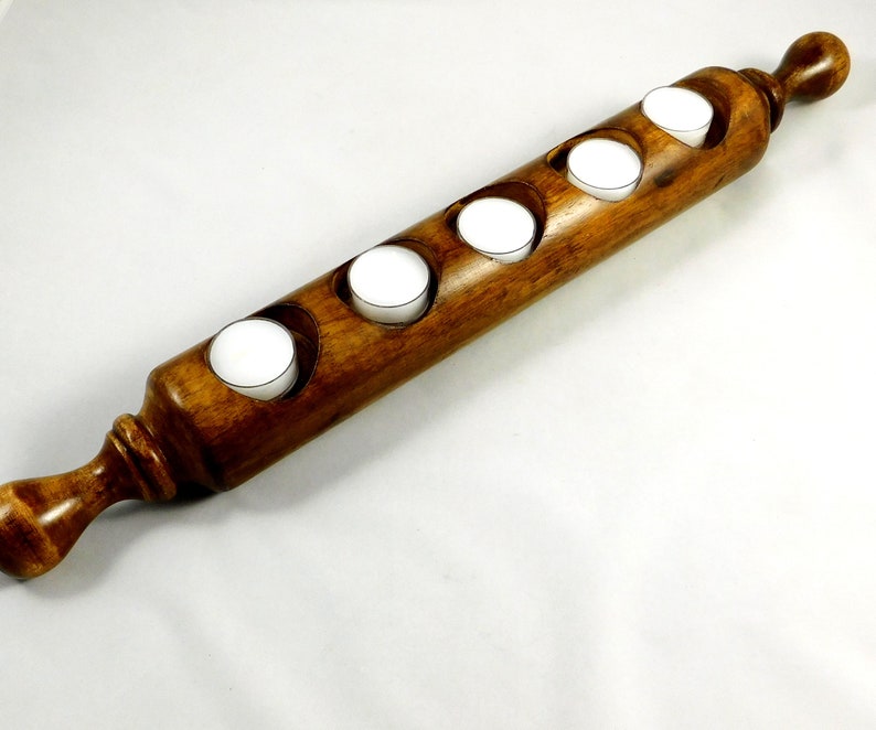 Vintage Wood Rolling Pin 5 Candle Holder Kitchen Decor Etsy