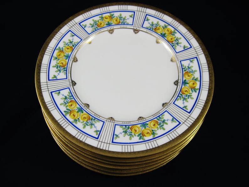 12 Aesthetic Movement Minton 8 78 Plates Free Shipping 22Kt 1891-1902 for Bailey Banks /& Biddle