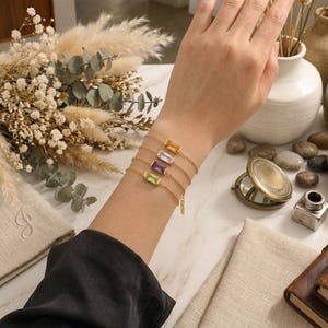 Pulsera personalizada con piedra natal en forma de hoja, pulsera personalizada con gema marquesa, regalo para madre e hija, joyería delicada para damas de honor, regalo de cumpleaños para ella.