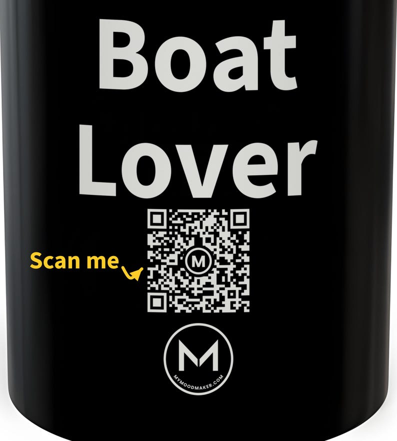 Scannable Mug | Boat Lover | Scan QR for a New Daily Mood Message | 11 Oz Black Coffee Mug Gift for Boaters and Sailors image 2