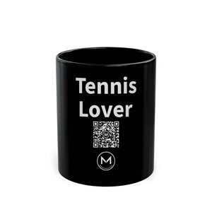 Tazza scansionabile / Per gli amanti del tennis / Scansiona il codice QR per un nuovo messaggio di buon umore giornaliero / Tazza da caffè nera da 325 ml, regalo perfetto per gli appassionati di tennis immagine 1