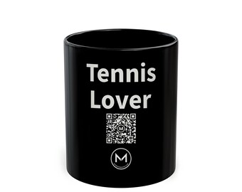 Scannable Mug | Tennis Lover | Scan QR for a New Daily Mood Message | 11 Oz Black Coffee Mug Gift for Tennis Fans