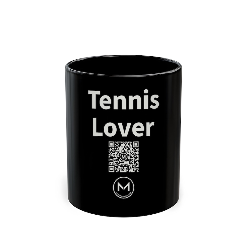 Tazza scansionabile / Per gli amanti del tennis / Scansiona il codice QR per un nuovo messaggio di buon umore giornaliero / Tazza da caffè nera da 325 ml, regalo perfetto per gli appassionati di tennis immagine 1