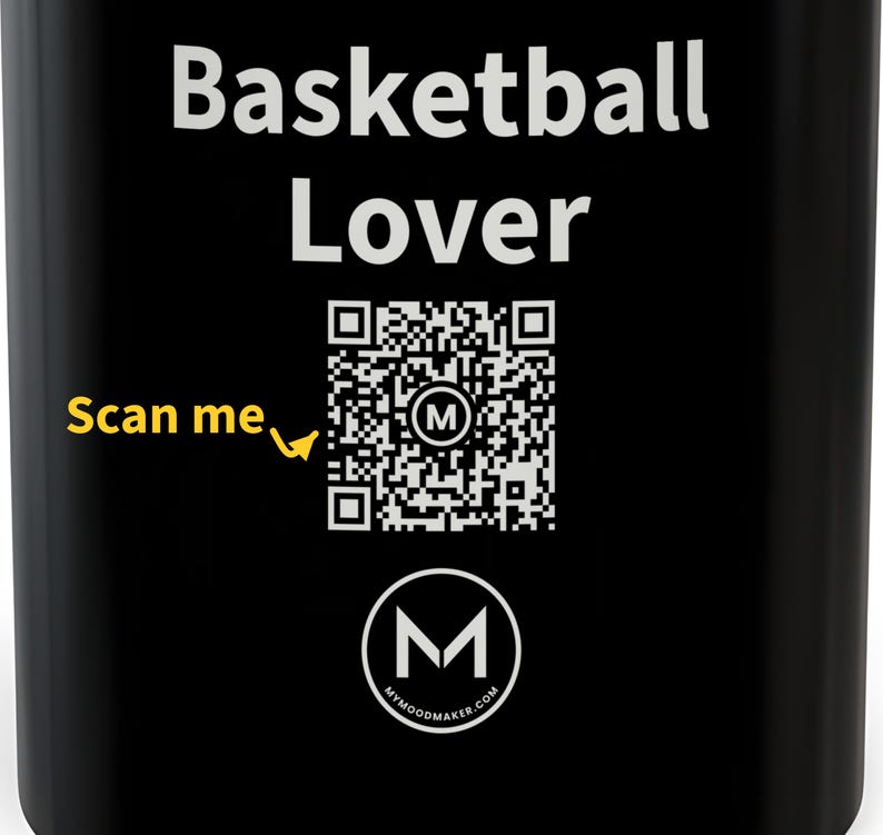 Scannable Mug | Basketball Lover | Scan QR for a New Daily Mood Message | 11 Oz Black Coffee Mug Gift for Basketball Fans image 2
