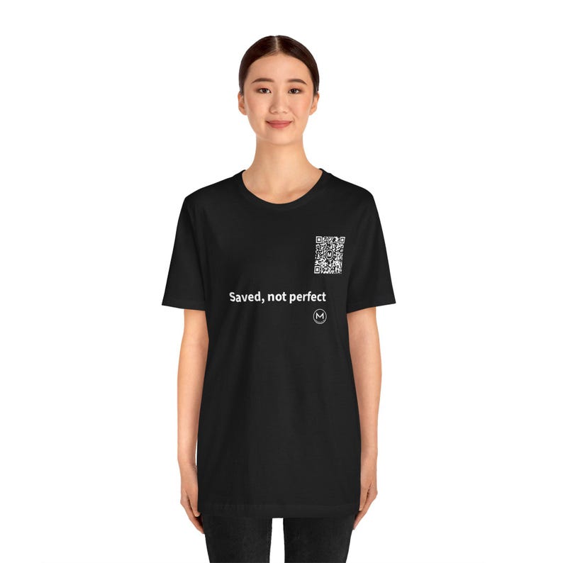 Scannable Shirt | Saved, not perfect | Christian Gift for Church Friend, Pastor or Christmas image 4