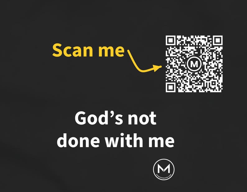 Scannable Shirt | God's not done with me Women's Tee | Scan QR for a New Daily Mood Message | Christian Gift for Her, Mom or Church Friend image 2