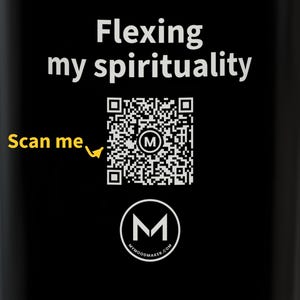 Scannable Mug | Flexing my spirituality | Scan QR for a New Daily Mood Message | 11 Oz Black Coffee Mug Christian Gift for Church Friend image 2