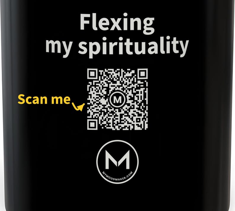 Scannable Mug | Flexing my spirituality | Scan QR for a New Daily Mood Message | 11 Oz Black Coffee Mug Christian Gift for Church Friend image 2