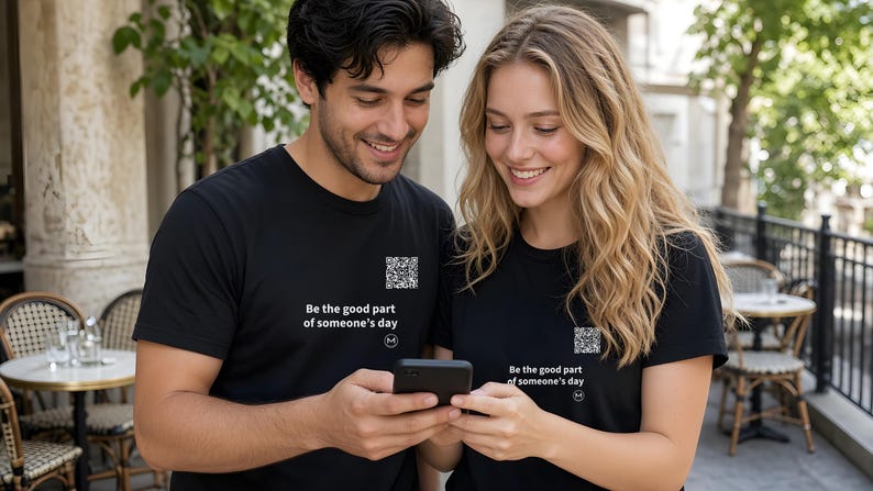 Scannable Shirt | Be the good part of someone's day | Scan QR for a New Daily Mood Message | Kindness Gift for Teacher, Nurse or Coworker image 5