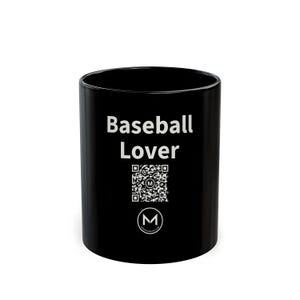 Taza con código QR / Amante del béisbol / Escanea el código QR para recibir un nuevo mensaje de ánimo diario / Taza de café negra de 325 ml (11 oz) - Regalo ideal para aficionados al béisbol imagen 1