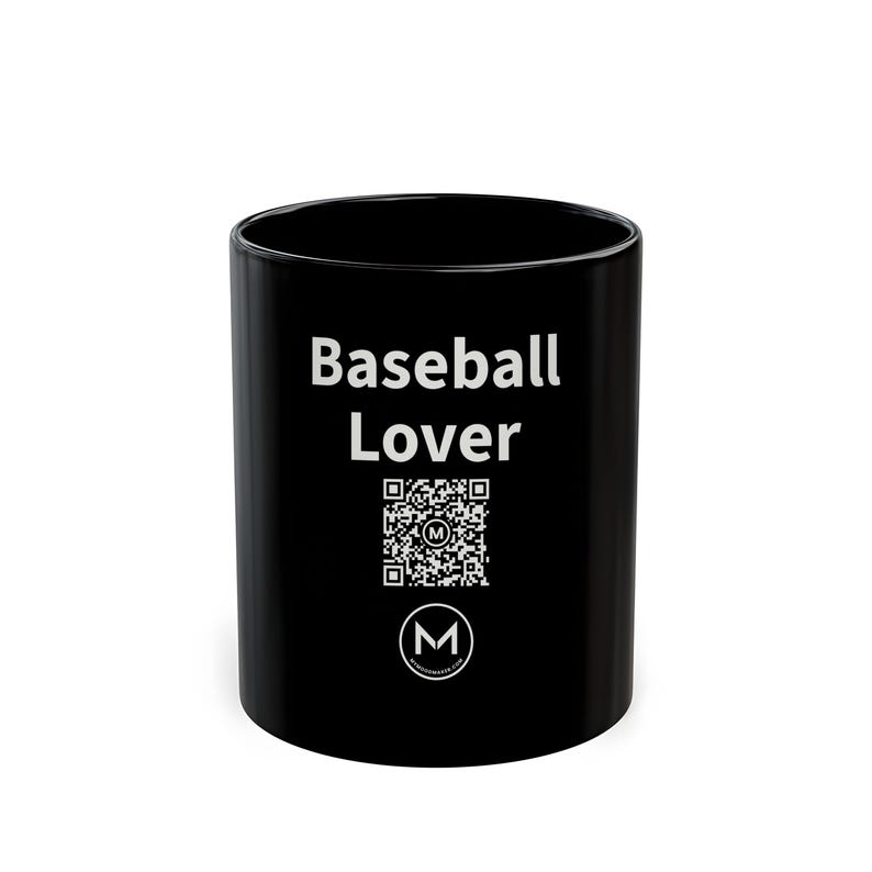 Taza con código QR / Amante del béisbol / Escanea el código QR para recibir un nuevo mensaje de ánimo diario / Taza de café negra de 325 ml (11 oz) - Regalo ideal para aficionados al béisbol imagen 1
